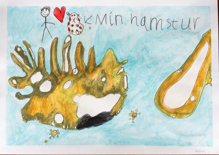 Teikning úr myndlistarsamkeppni grunnskólabarna um frið.