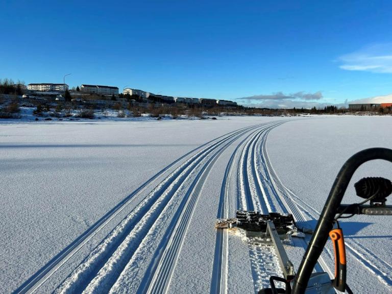 Cross-country ski trail being prepared at Rauðavatn.