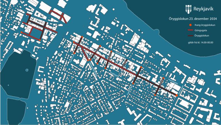Map of city center closures on Mass of St. Thorlac for Peace Walk 2024