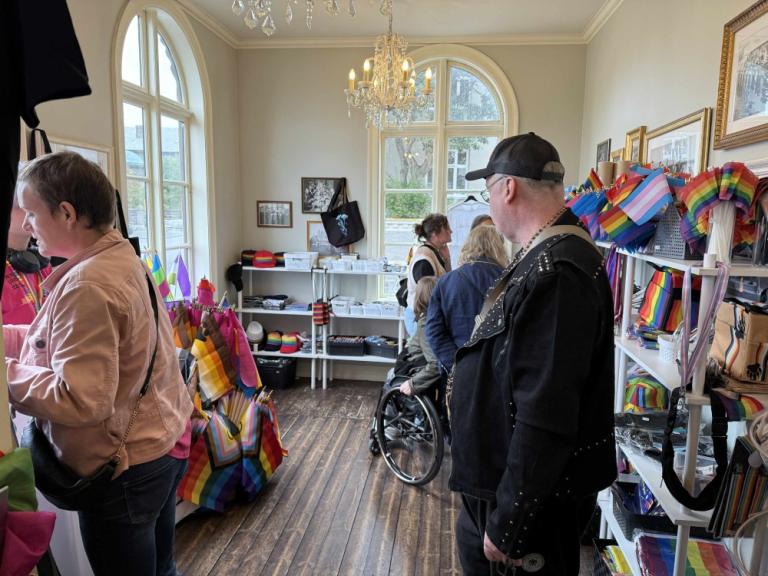 A variety of merchandise is on sale in the Iðnó cultural center.