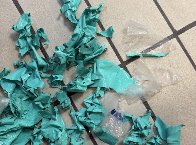 Paint that has peeled from the Vesturbæjarlaug pool.