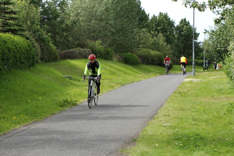 a cyclist, path and vegetation