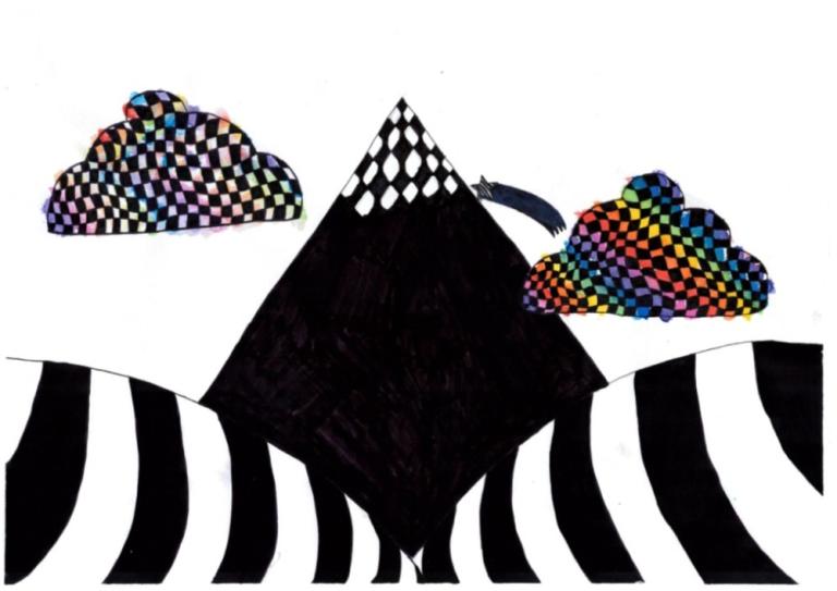 Þórdís Erla Þórðardóttir, a 9th-grader at Víkurskóli created the artwork. It portrays a mountain and clouds.