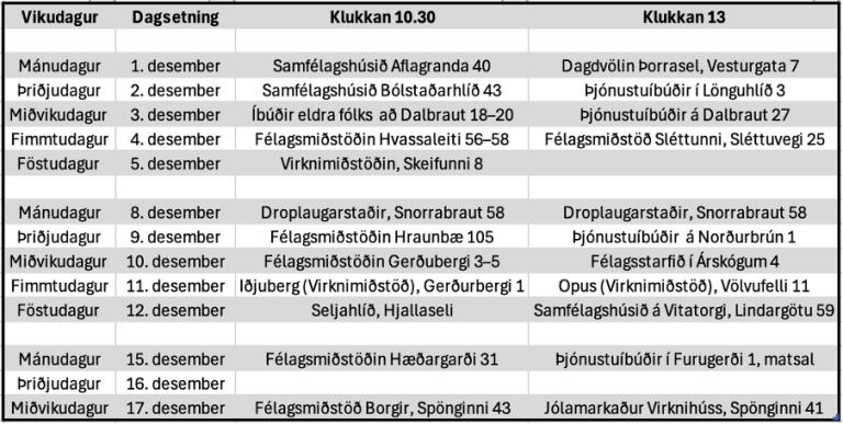 The schedule for the National Theater's public Advent performances. 