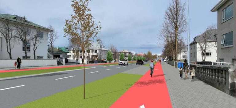 Teikning af breyttri götu.