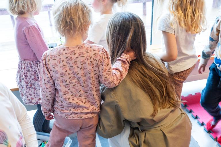 Mayor Hildur Björnsdóttir meets with children at Hof Preschool.