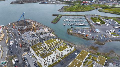 loftmynd af uppbyggingu á Gelgjutanga í Vogabyggð