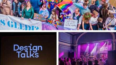 Composite image with photos from three festivals