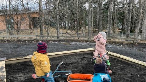 Börn að leik í sandkassa.