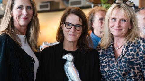 RIFF honorary award presentation. From left: Hrönn Marinósdóttir, RIFF director; Ursula Meier, honorary award recipient; and Heiða Björg Hilmisdóttir, mayor.