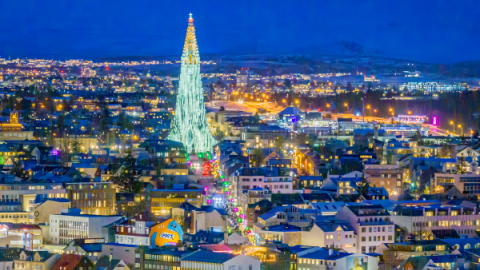Hallgrímskirkja á Skólavörðuholti á Vetrarhátíð 2025