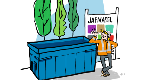 teikning af endurvinnslustöð