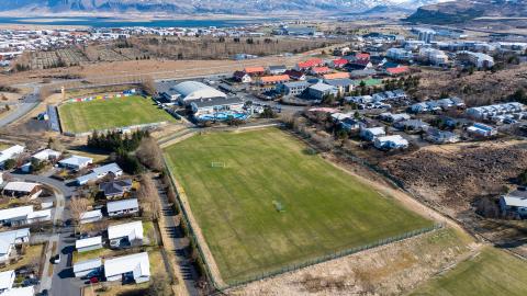 Aerial view of Fjölnir's sports area in Grafarvogur