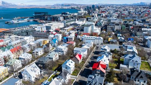 Loftmynd af húsum í Reykjavík