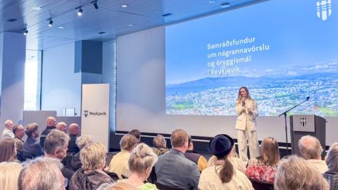 Mayor Hildur Björnsdóttir at the city safety consultation held at Reykjavík City Hall
